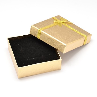 Boîtes carrées de bijoux en carton, avec une éponge à l'intérieur et ruban de satin bowknot, 9.1x9x3 cm