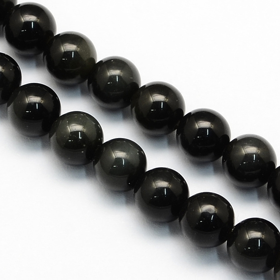 Obsidienne naturelle perles rondes brins
