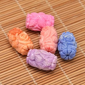 Dyed Carved Column Synthetic Coral Beads, 19x12mm, Hole: 2mm