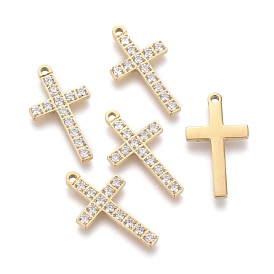 316 Surgical Stainless Steel Cubic Zirconia Pendants, Religion, Cross