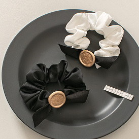 French Vintage Handmade Bow Large Intestine Hairband - Elegant Black and White Romantic Hair Tie.