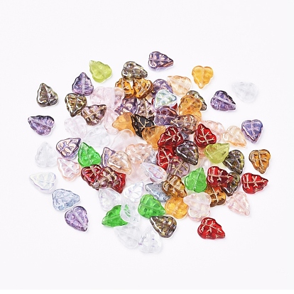 Czech Glass Beads, Electroplated/Gold Inlay Color/Transparent, Leaf