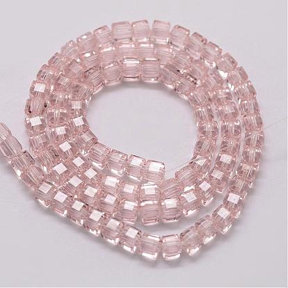 Transparent Glass Bead Strands, Cube, Faceted