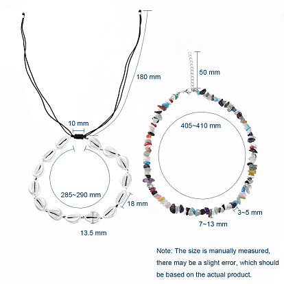 Ensembles de collier de perles réglables, avec des perles de nacre acryliques en forme de coquille de cauris, Fil de nylon, perles de pierre gemme, 304 inox homard fermoirs pince