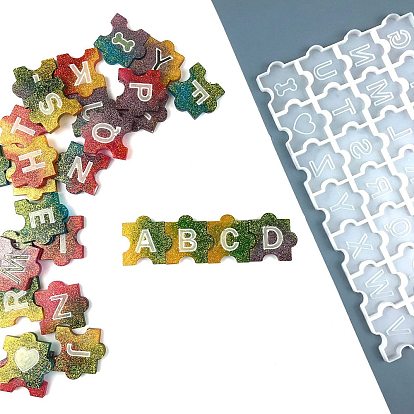 Lettre majuscule motif pièce de puzzle moules en silicone, moules de résine, pour la résine UV, fabrication artisanale de résine époxy