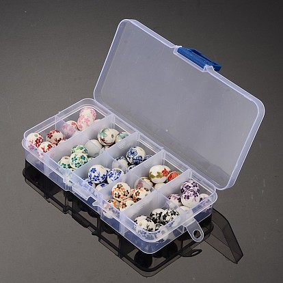 Handmade Porcelain Beads, Round, Mixed Style, 12mm, Hole: 3mm, 5pcs/compartment, 50pcs/box