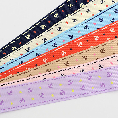 Single Face Anchor & Star Printed Polyester Grosgrain Ribbon