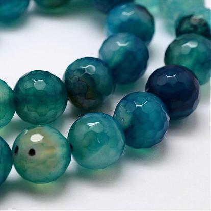 Natural Striped Agate/Banded Agate Bead Strands, Dyed, Faceted, Round