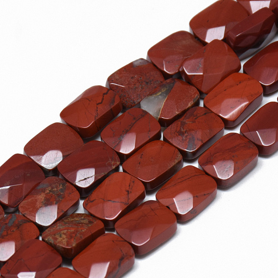 Rouge naturel perles de jaspe brins, facette, rectangle