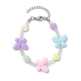 Bracelets de perles en acrylique pour enfants, papillon et cœur, pour filles