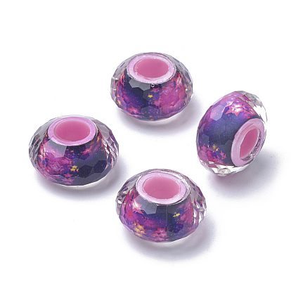 Resin Beads, Large Hole Beads, Faceted, Rondelle with Pattern