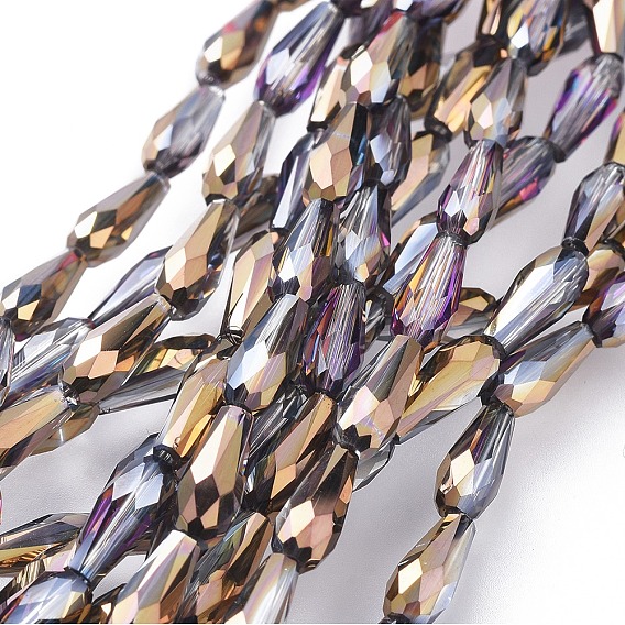 Electroplate Glass Beads Strands, Half Plated, Faceted, Teardrop