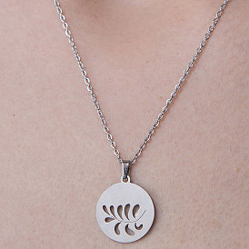 201 Stainless Steel Holllow Leaf Pendant Necklace