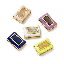 Rack Plating Brass Rectangle Beads, with Glass and Enamel, Real 18K Gold Plated, Long-Lasting Plated, Cadmium Free & Nickel Free & Lead Free