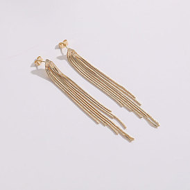 Chic Tassel Earrings for Women - Minimalist 14k Gold Plated Copper with Water Drop Rhinestone Ear Jewelry