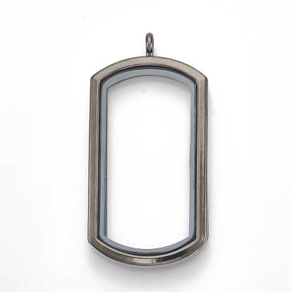 Alloy Magnetic Locket Big Pendants, with Glass, Rectangle