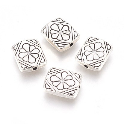 Tibetan Style Alloy Beads, Lead Free & Cadmium Free, Rectangle with Flower