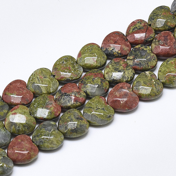 Natural Unakite Beads Strands, Faceted, Heart