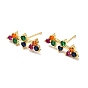 Colorful Cubic Zirconia Bar Shape Stud Earrings, Brass Jewelry for Women, Cadmium Free & Nickel Free & Lead Free