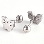 201 Stainless Steel Barbell Cartilage Earrings, Screw Back Earrings, with 304 Stainless Steel Pins, Butterfly