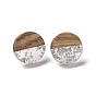Resin & Walnut Wood Flat Round Stud Earrings with 304 Stainless Steel Pin for Women