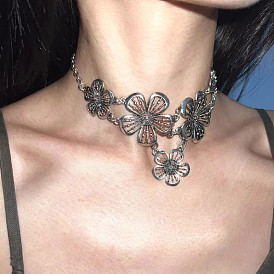 Vintage Metal Flower Choker Necklace - Unique Floral Choker for Women