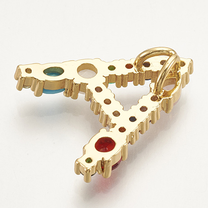 Brass Micro Pave Cubic Zirconia Pendants, Letter, Colorful, Golden