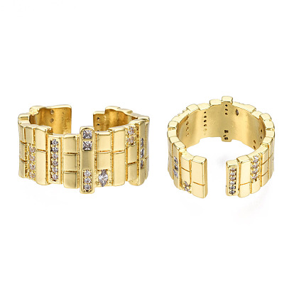 Кубический цирконий твист прямоугольник открытое кольцо-манжета, настоящие позолоченные украшения из латуни для женщин, без никеля 
