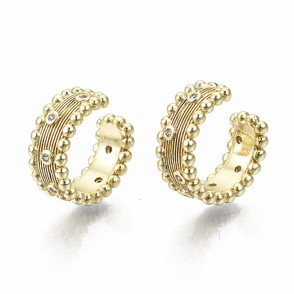 Brass Micro Pave Clear Cubic Zirconia Cuff Earrings, Nickel Free, Textured