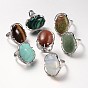 Adjustable Oval Brass Gemstone Wide Band Rings, 17mm, Tray: 28x22mm
