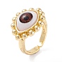 Brass Cuff Rings, Open Rings, with Resin Beads, Long-Lasting Plated, Real 18K Gold Plated, Evil Eye