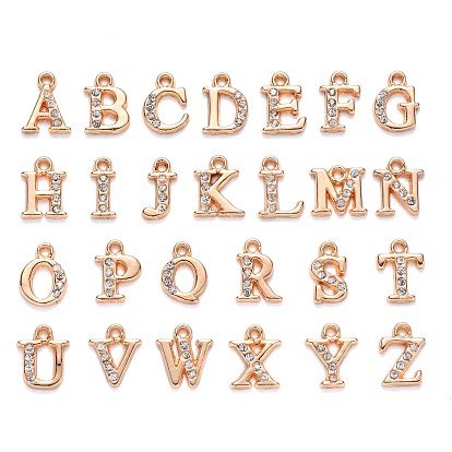 Breloques strass en alliage, alphabet, lettre a ~ z, cristal