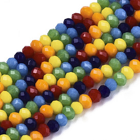 6 Solid Colors Glass Beads Strands, Segmented Multi-color Beads, Faceted, Rondelle