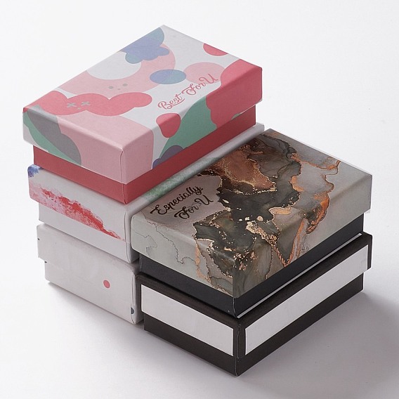 Cajas de joyas de cartón, con la esponja en el interior, para embalaje de regalo de joyería, Rectángulo