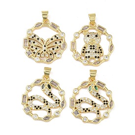 Rack Plating Brass Micro Pave Cubic Zirconia Pendants, Long-Lasting Plated, Lead Free & Cadmium Free, Real 18K Gold Plated