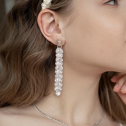 Boucles d'oreilles pendantes à pampilles avec disque de verre, 304 bijoux en acier inoxydable pour femmes