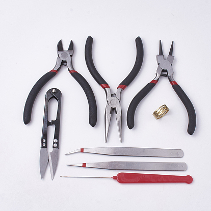 8pcs ensembles d'outils de bricolage bijoux, avec des pinces, ciseaux, pincettes et aiguilles à crochet