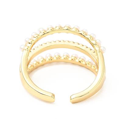 Открытое кольцо-манжета тройной линии из прозрачного кубического циркония с акриловой жемчужиной, полое широкое кольцо для женщин с гальваническим покрытием из латуни, без кадмия и без свинца
