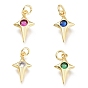 Brass Micro Pave Cubic Zirconia Charms, with Jump Ring, Stars, Golden