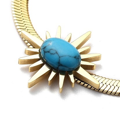 Bracelet à maillons ronds en étoile turquoise synthétique et strass avec chaînes à chevrons, placage ionique (ip) 304 bracelet en acier inoxydable