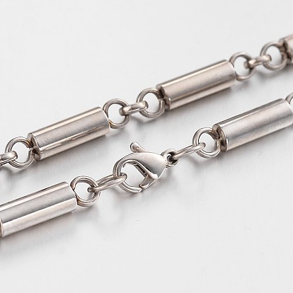 304L Stainless Steel Bar Link Chain Necklaces, with Lobster Claw Clasps, 24.6 inch(62.5cm), 5mm