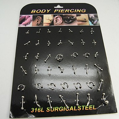 Inox goujons nez en acier nez bijoux piercing, mixedstyle, 11~31x3~8mm, pin: 1~1.5 mm, 42 sets / carte