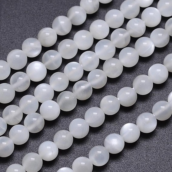 Brins de perles rondes en pierre de lune blanche naturelle, AA grade