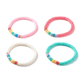 Handmade Polymer Clay Heishi Beads Stretch Bracelet, Surfering Bracelet for Women