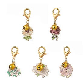 Alloy Enamel Pendant Decoraiton, with Brass Bell Charms and Zinc Alloy Lobster Claw Clasps