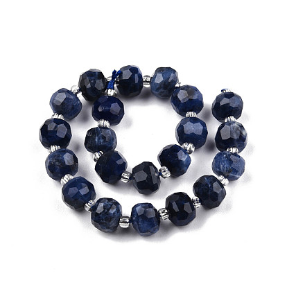 Natural Sodalite Beads Strands, with Seed Beads, Faceted, Rondelle