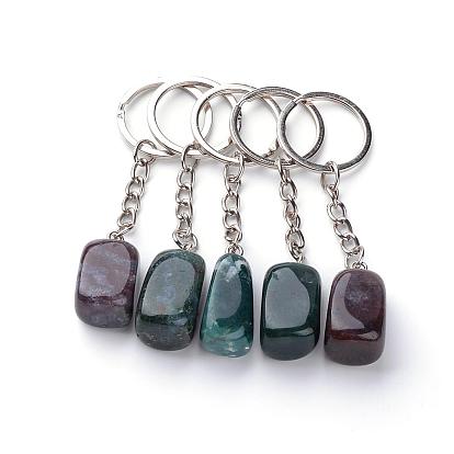 Natural Gemstone Keychain, with Iron Findings, Platinum