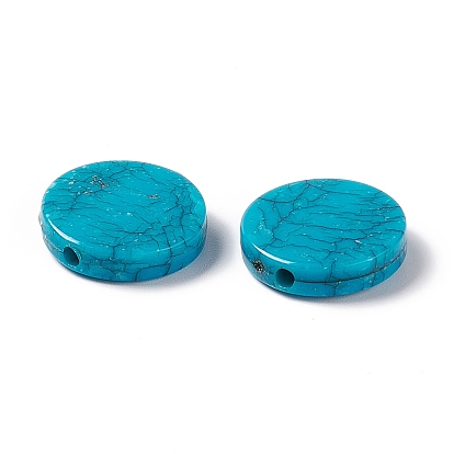 Perles acryliques opaques craquelées, turquoise d'imitation, plat rond