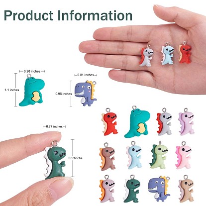 24 Pieces Dinosaur Charms Pendants Animal Shape Resin Charm Colorful Dinosaur Pendant for Jewelry Necklace Bracelet Earring Making Crafts