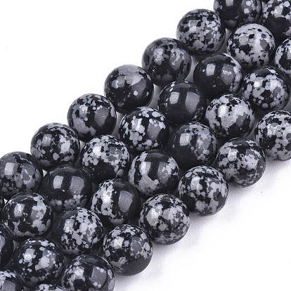 Synthetic Turquoise Beads Strands, Imitation Snowflake Obsidian, Dyed, Round